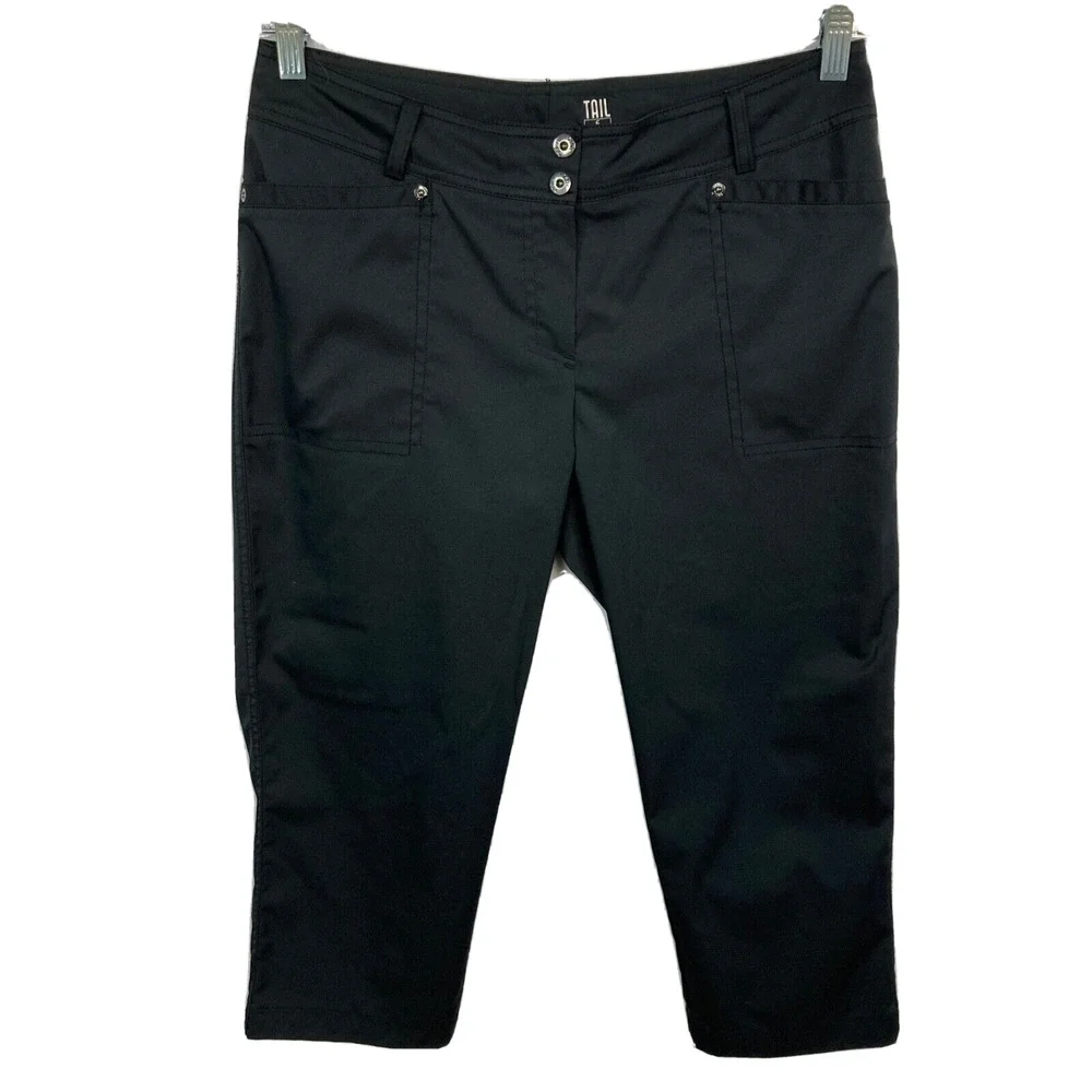 Tail Pants Womens Sz 6 Black Stretch Golf Crop Capri Pockets‎ Tennis